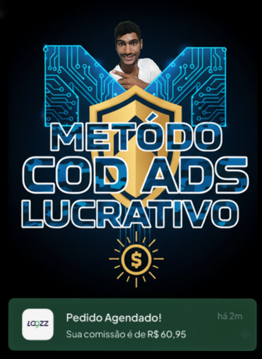 Captura de tela do curso Método COD Ads Lucrativo mostrando anúncios e estratégias de vendas COD