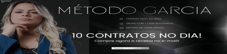 Tela do curso Método Garcia mostrando scripts de conversão para advogados que fecham contratos de alto valor via WhatsApp