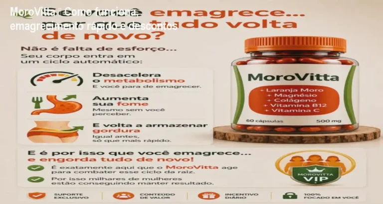 MoroVitta – Como funciona, emagrecimento rápido e descontos 7 Frasco de MoroVitta em cápsulas ao lado de frutas, mostrando a solução natural para emagrecer e firmar a pele