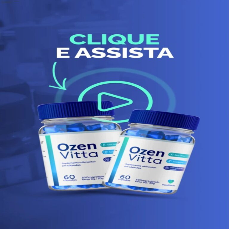 Frasco de OzenVitta cápsulas ao lado de frutas, ilustrando emagrecimento natural e controle de apetite