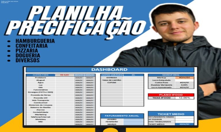 Planilha Lucas Borbs sendo usada para calcular preço de venda no delivery com custos e taxas inclusive