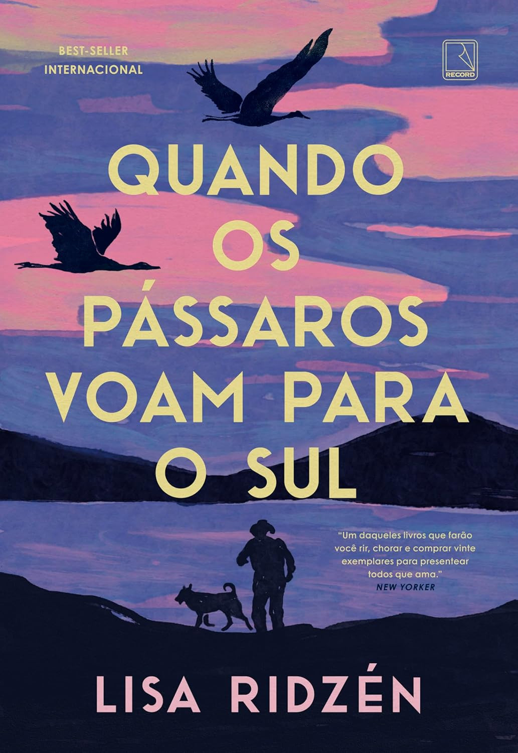 Livro Quando os pássaros voam para o sul de Lisa Ridzén com capa minimalista nórdica e floresta nevada na Suécia