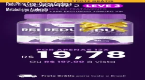 ReduPhine Caps sendo consumido antes das refeições para queimar gordura e acelerar o metabolismo