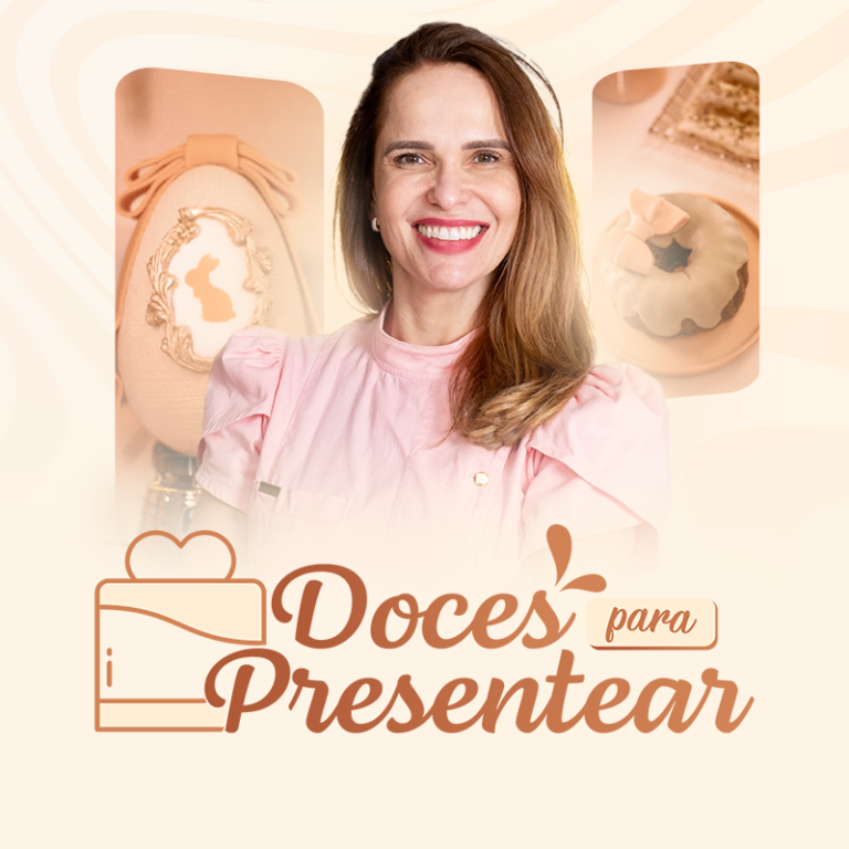 Chef Ísis Alvarez apresentando doces finos e sofisticados para presentear em uma cozinha moderna.