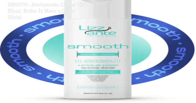 Frasco de SMOOTH aplicado em cabelo liso e brilhante, mostrando o efeito de alinhamento e redução de frizz
