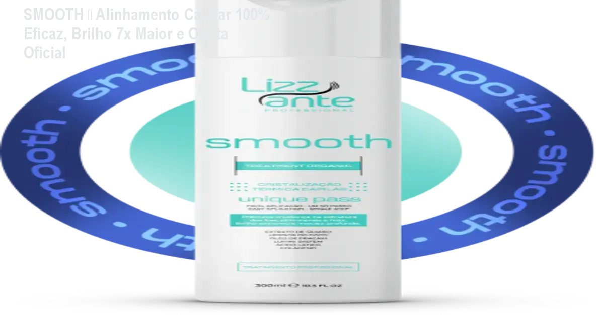 Frasco de SMOOTH aplicado em cabelo liso e brilhante, mostrando o efeito de alinhamento e redução de frizz