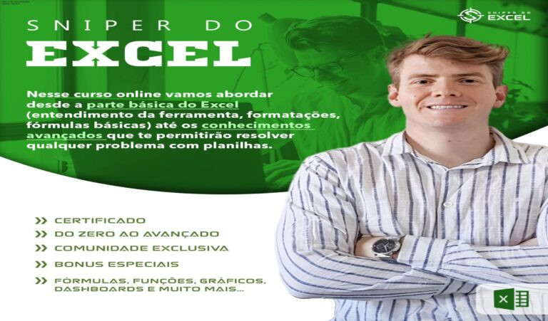 Imagem do curso Sniper do Excel mostrando planilha avançada com dashboards e automação por macros