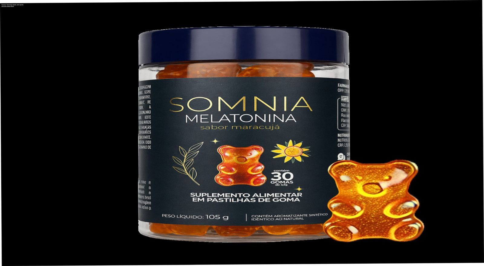 Somnia — Adormeça rápido, sem açúcar, encontre oferta oficial 1 Goma Somnia sabor maracujá sendo mastigada antes de dormir para adormecer rápido