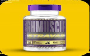 Cápsulas de Stravar ao lado de uma cama, mostrando uso antes de dormir para ganho muscular e energia