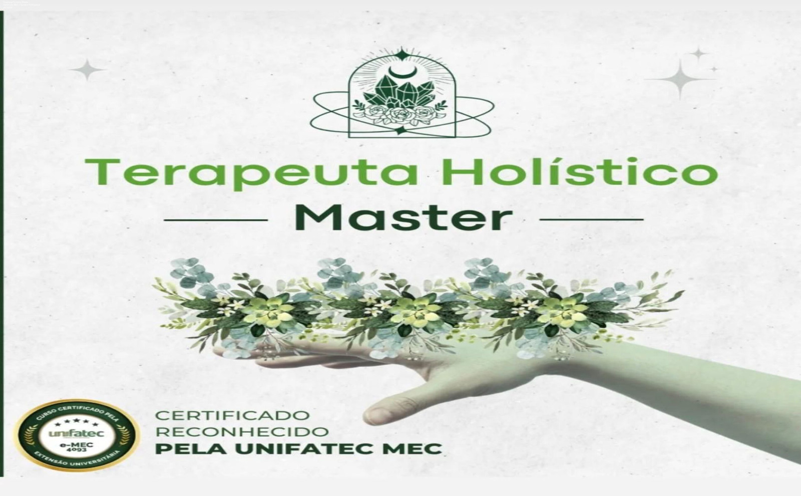 Imagem da tela do curso Terapeuta Holístico Master mostrando o certificado MEC e a carteira profissional inclusa