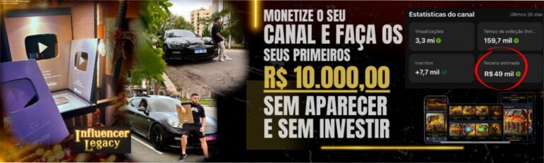 Imagem promocional do curso Tio San Influencer Milionário Legacy mostrando desconto e cupom