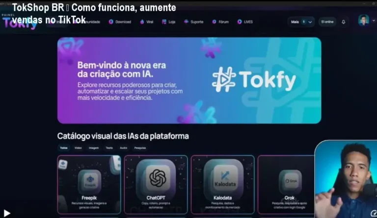 Tela do TokShop BR mostrando configuração de campanha TikTok e resultados de vendas reais