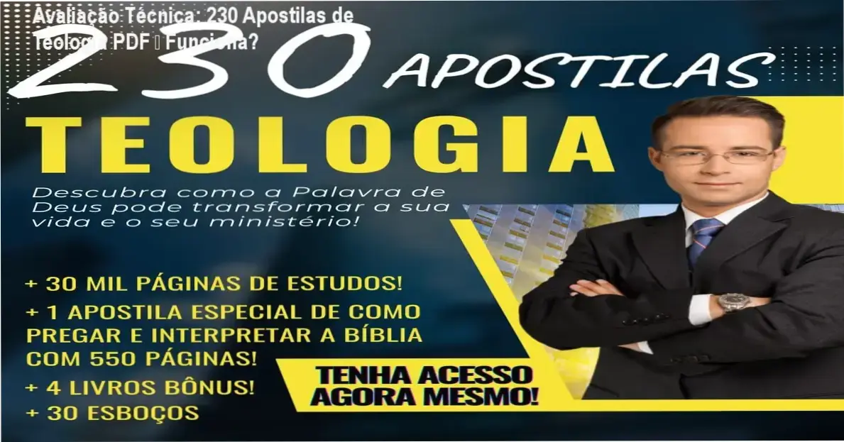 Capa digital das 230 apostilas de Teologia em PDF com bônus e esboços de pregação