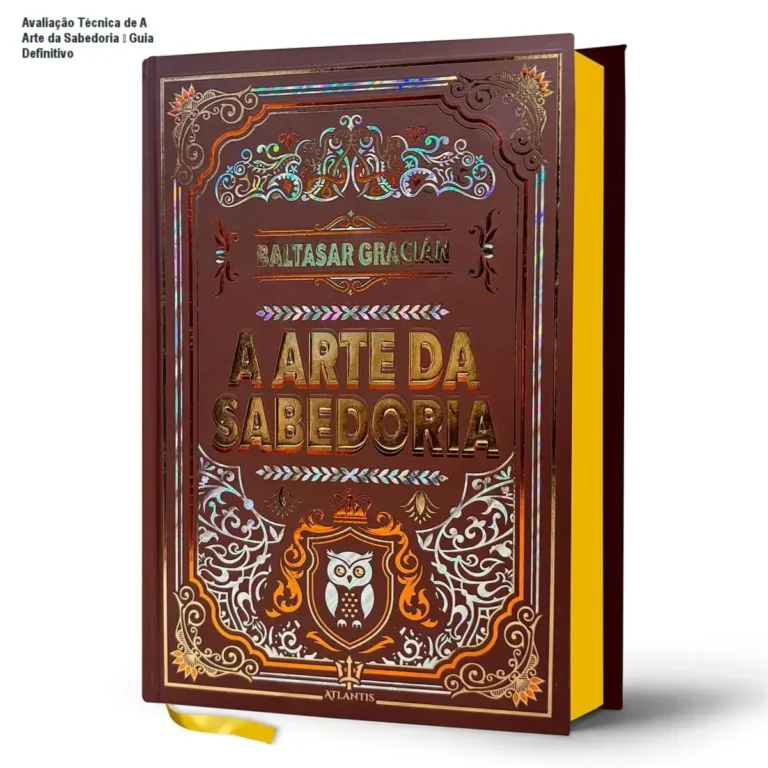 Avaliação Técnica de A Arte da Sabedoria – Guia Definitivo 6 Capa dura premium de A Arte da Sabedoria de Baltasar Gracián, destaque para hot stamping e marcador de fitilho