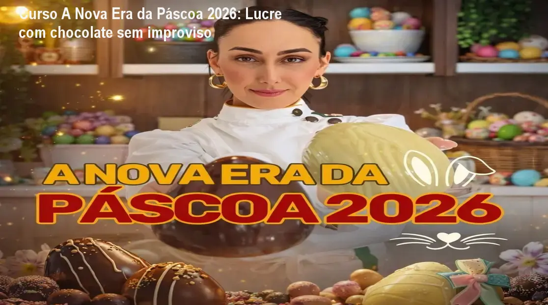 Marrara Bortoloti apresentando o curso A Nova Era da Páscoa 2026 com foco em produção e vendas de chocolates