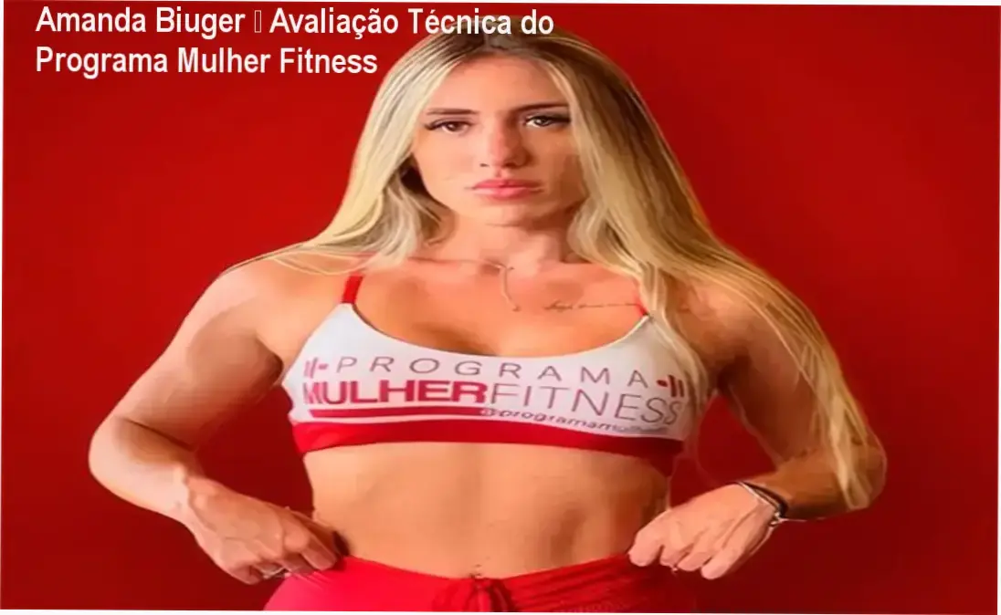 Amanda Biuger analisando a metodologia do Programa Mulher Fitness em tela de aplicativo