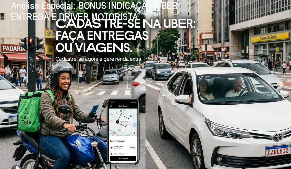 Análise Especial: BONUS INDICAÇÃO UBER ENTREGA E DRIVER MOTORISTA 1 Capa informativa sobre o tema BONUS INDICAÇÃO UBER ENTREGA E DRIVER MOTORISTA