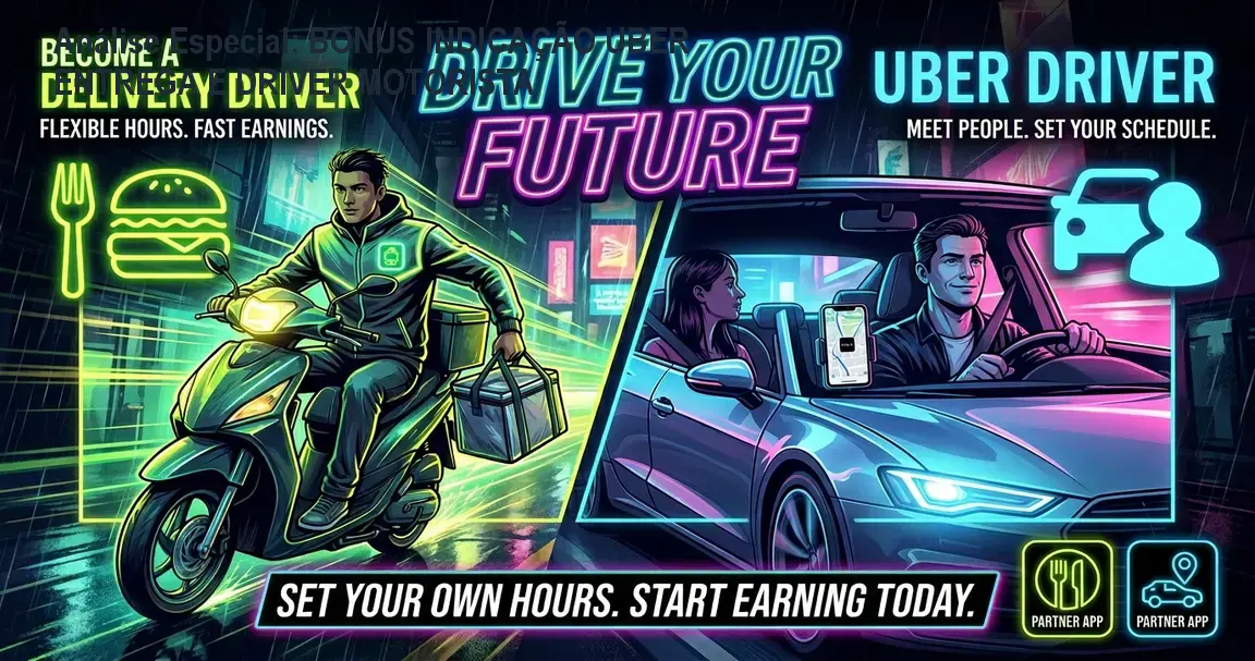 Análise Especial: BONUS INDICAÇÃO UBER ENTREGA E DRIVER MOTORISTA 1 Capa informativa sobre o tema BONUS INDICAÇÃO UBER ENTREGA E DRIVER MOTORISTA