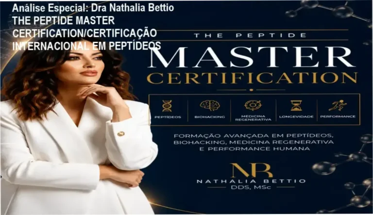 Capa informativa sobre o tema Dra Nathalia Bettio THE PEPTIDE MASTER CERTIFICATION/CERTIFICAÇÃO INTERNACIONAL EM PEPTÍDEOS
