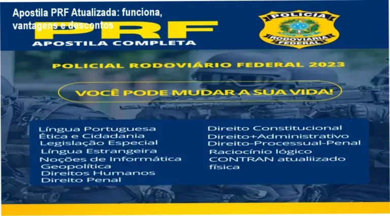 Capa da Apostila PRF Atualizada destacando preço promocional e cupons de desconto