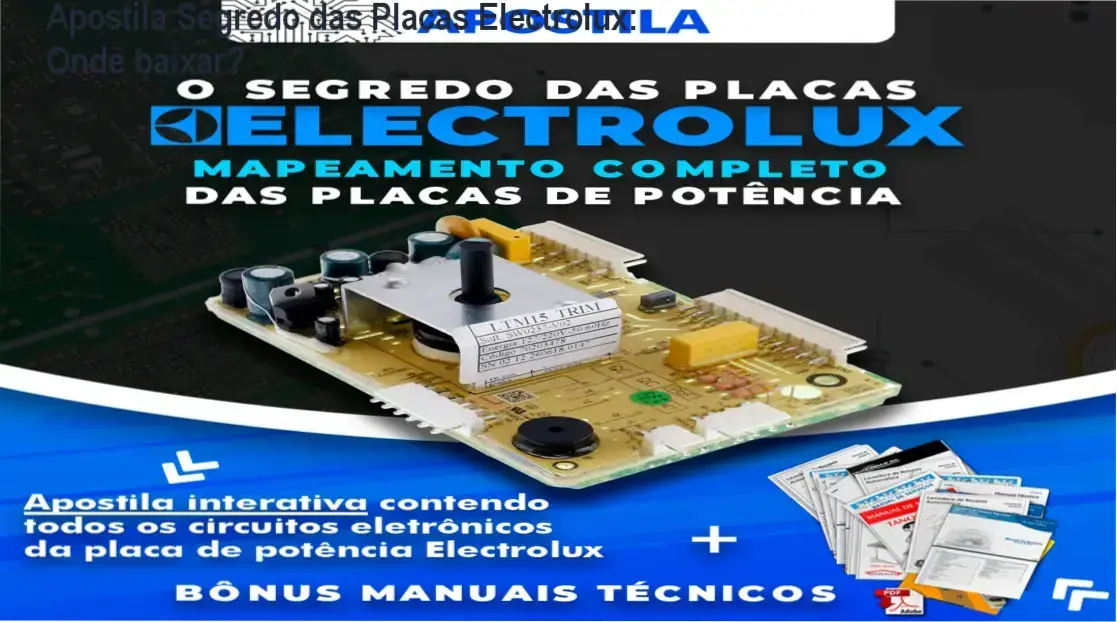 Capa da Apostila Segredo das Placas Electrolux mostrando diagramas de circuitos