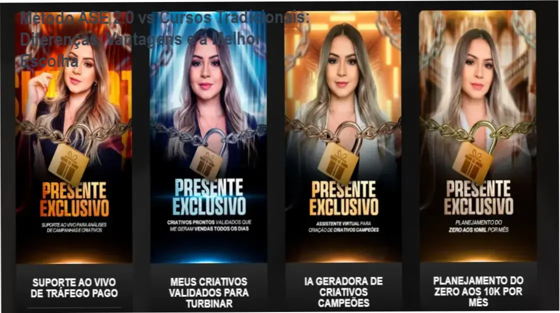 Comparativo visual entre o método ASE 2.0 e cursos tradicionais de afiliados