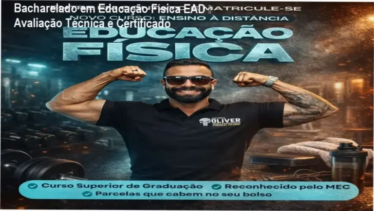 Imagem promocional do Bacharelado em Educação Física EAD da Hotmart, destacando certificado e flexibilidade