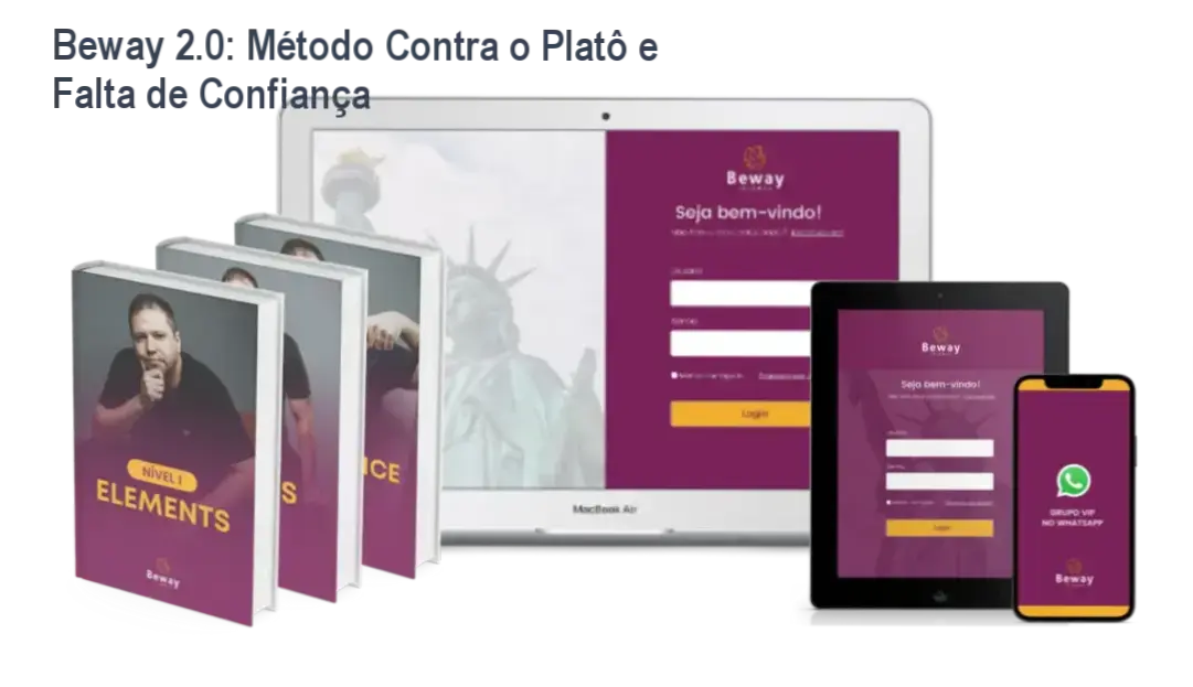 Tela do curso Beway 2.0 mostrando módulos de mecânica, vocabulário e confiança