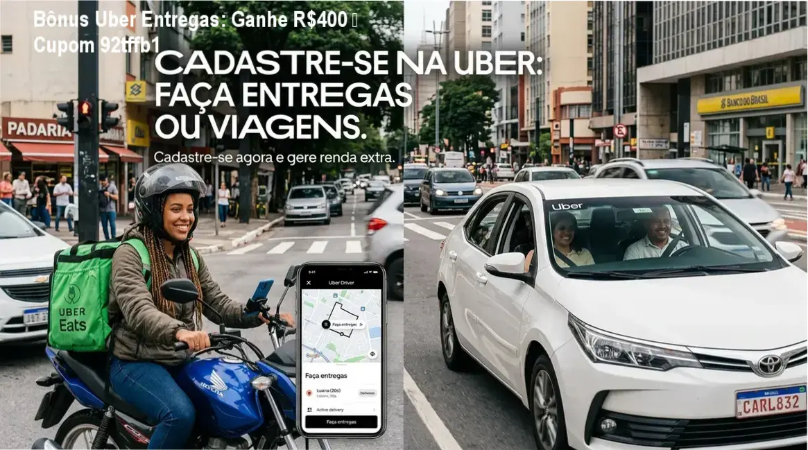 Bônus Uber Entregas: Ganhe R$400 – Cupom 92tffb1 1 Bônus Uber Entregas – R$400 extra para novos parceiros, credibilidade Uber
