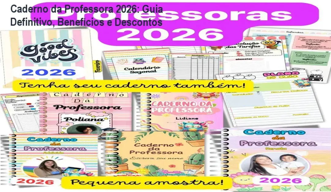 Caderno da Professora 2026 com capa personalizável e recursos de organização para docentes