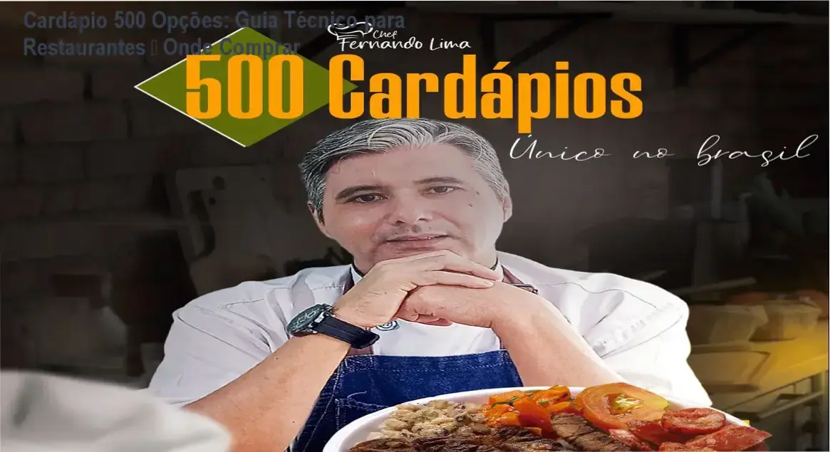 Capa do ebook Cardápio com 500 opções montadas, destaque para promoção e link de compra oficial