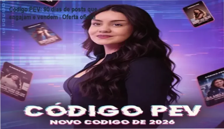 Imagem promocional do Código PEV mostrando calendário de 90 dias de posts para Instagram