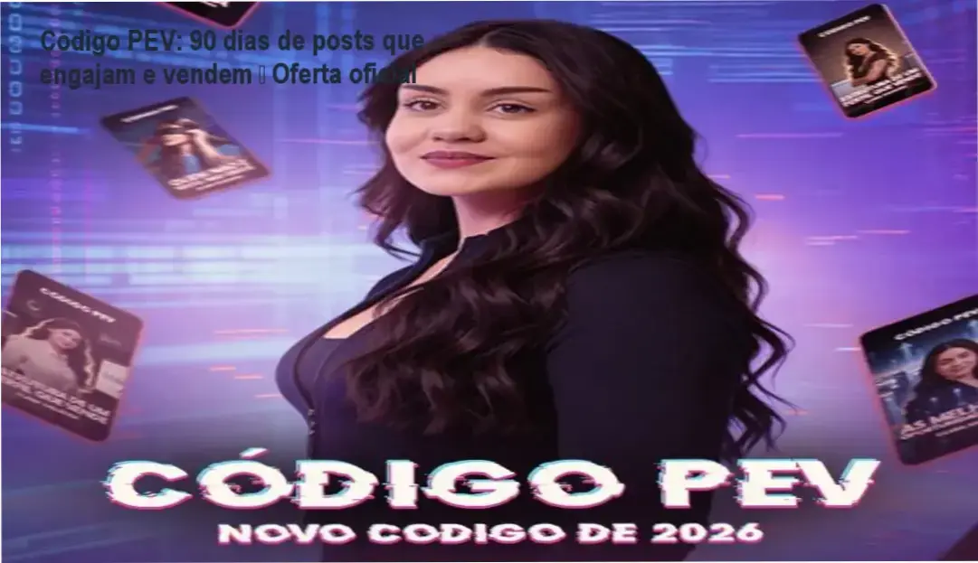 Imagem promocional do Código PEV mostrando calendário de 90 dias de posts para Instagram