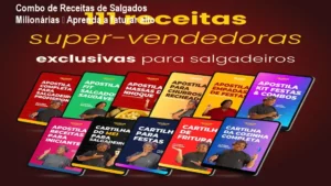 Apostilas digitais do Combo de Receitas de Salgados Milionárias para produção em máquinas