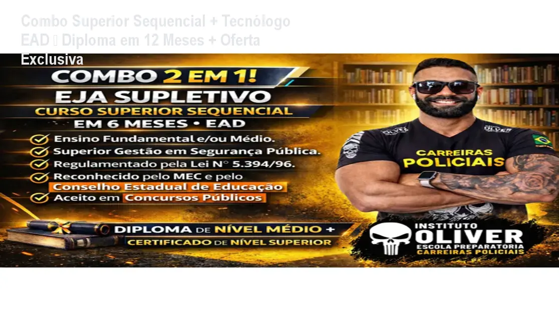 Imagem mostrando o certificado do Combo Superior Sequencial + Tecnólogo EAD do Instituto Óliver, ideal para quem precisa de diploma rápido para concursos