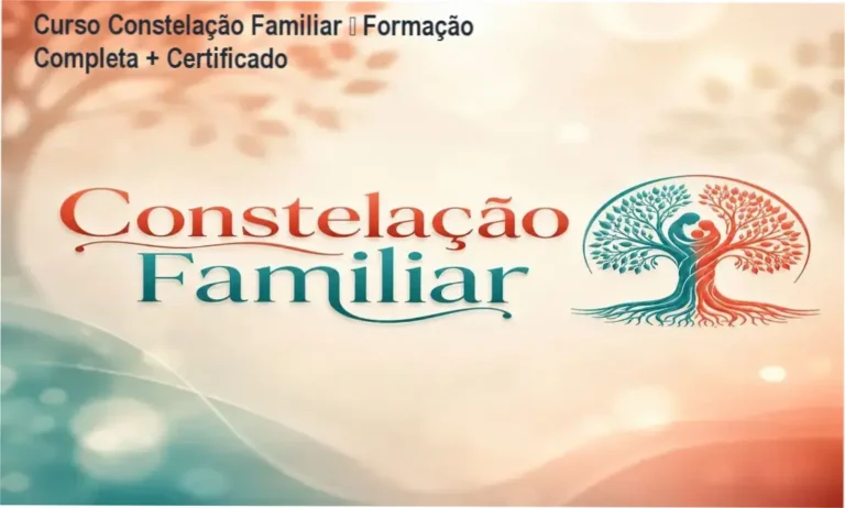 Imagem promocional do Curso de Constelação Familiar com destaque para certificação e acesso vitalício
