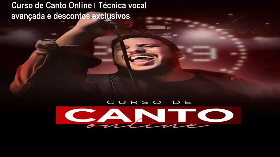 Imagem do Curso de Canto Online mostrando um estudante praticando vocalises com microfone, destacando técnica vocal e resultados reais