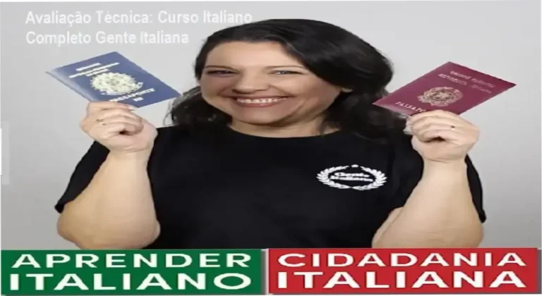 Capa promocional do Curso de Italiano Completo Gente Italiana, destaque para acesso vitalício e material incluso