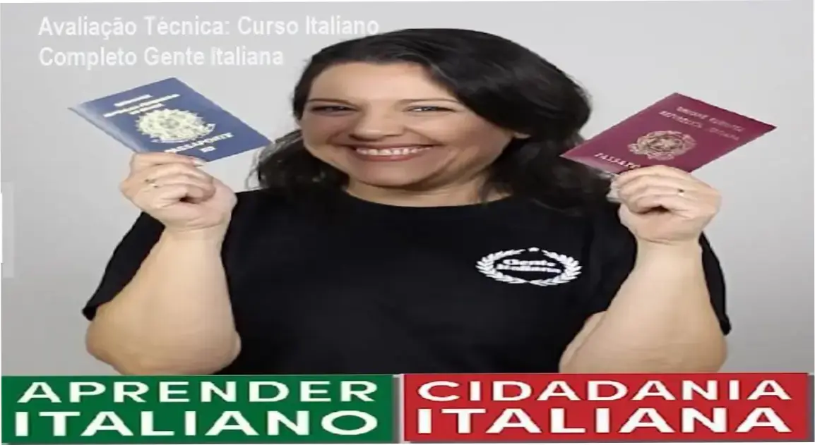 Capa promocional do Curso de Italiano Completo Gente Italiana, destaque para acesso vitalício e material incluso