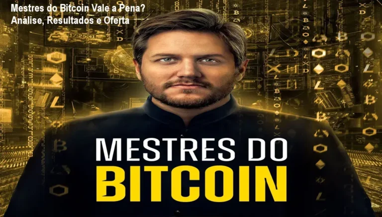 Tela de computador mostrando a plataforma do curso Mestres do Bitcoin com gráficos de criptomoedas e conteúdo educacional de Augusto Backes.