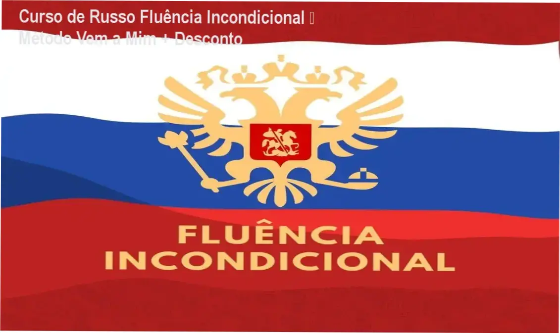 Imagem promocional do Curso de Russo – Fluência Incondicional com destaque de cupom de desconto