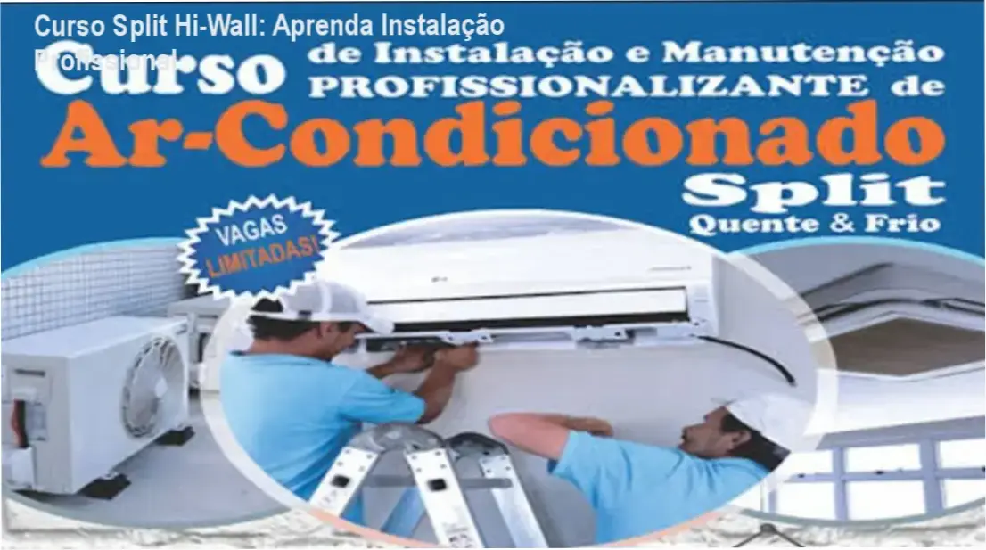 Tela do curso de ar condicionado Split Hi-Wall mostrando técnico instalando a unidade