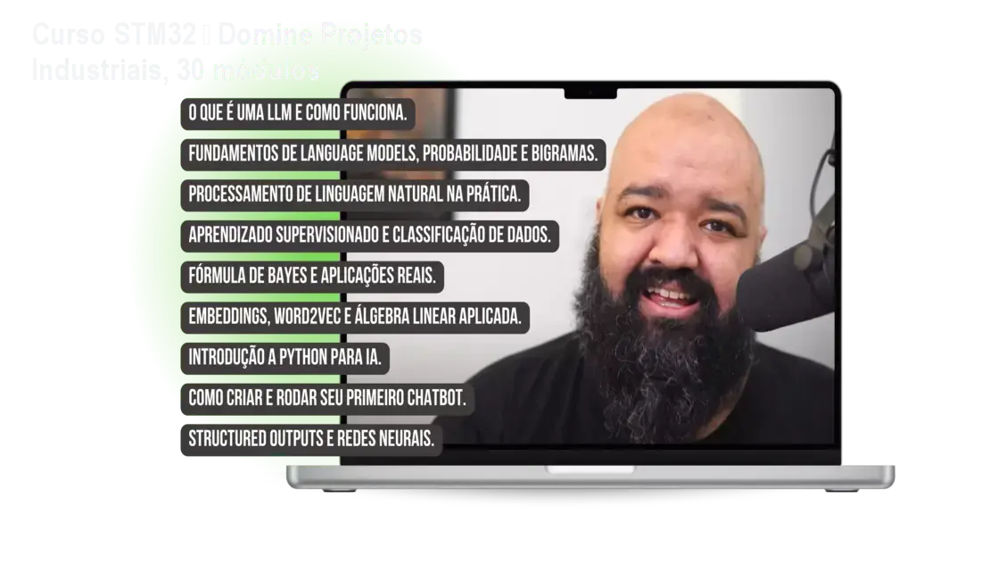 Imagem do Curso STM32 de Gabriel Vigiano mostrando projetos industriais reais e aprendizado prático de microcontroladores
