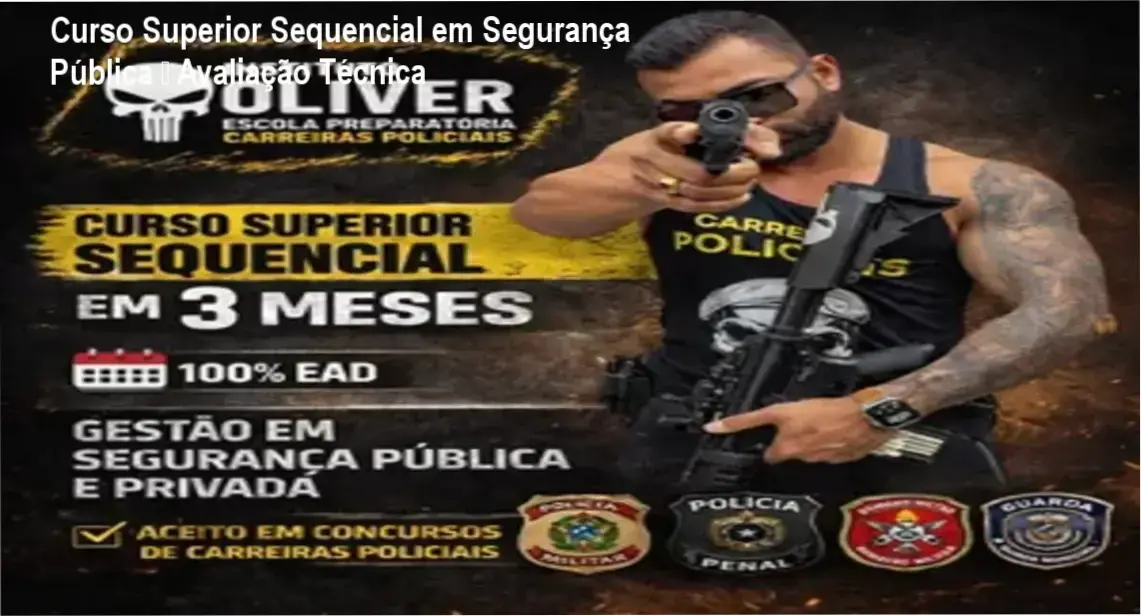 Imagem promocional do Curso Superior Sequencial em Segurança Pública com destaque para desconto e cupom