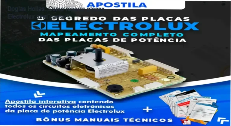 Capa da Apostila Segredo das Placas Electrolux de Doglas Hollas mostrando diagramas de circuitos eletrônicos.