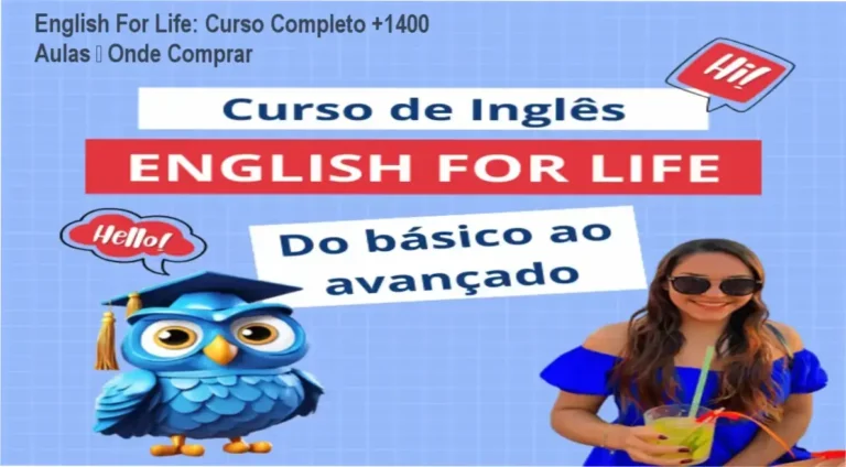 Capa promocional do curso English For Life com destaque para mais de 1400 aulas e oferta oficial
