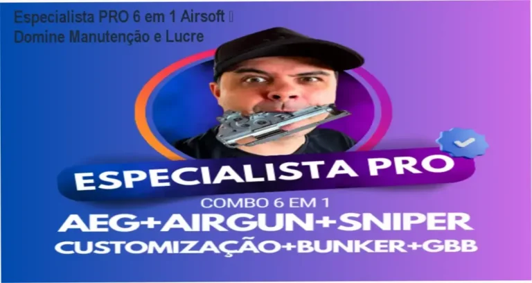 Tela do curso Especialista PRO 6 em 1 Airsoft mostrando módulos de manutenção e customização
