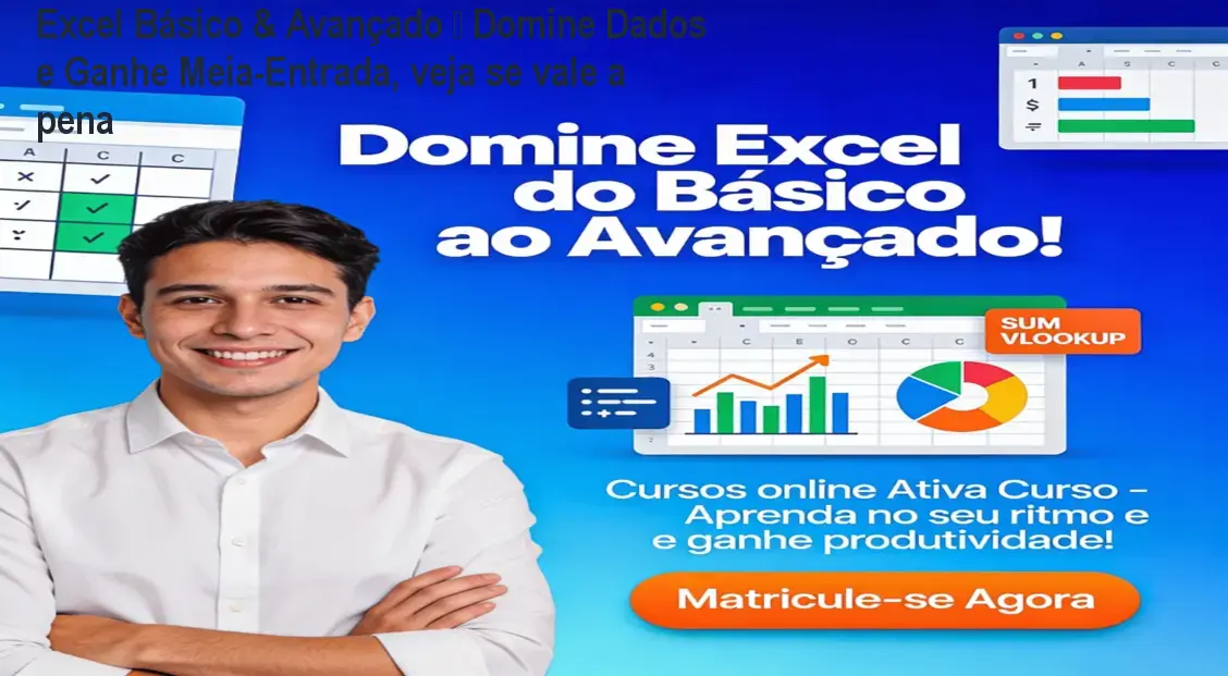 Tela do curso Excel Básico & Avançado com PowerBI mostrando exercícios práticos e benefício da carteirinha de estudante