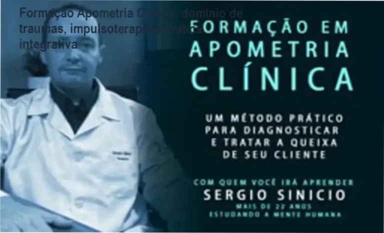 Imagem promocional da Formação em Apometria Clínica de Sergio Sinicio, destacando módulos e suporte vitalício