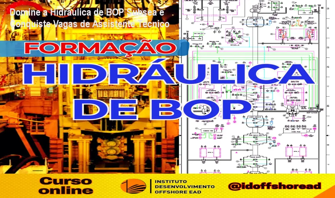 Imagem do curso de Hidráulica de BOP Subsea mostrando diagramas hidráulicos e equipamentos offshore